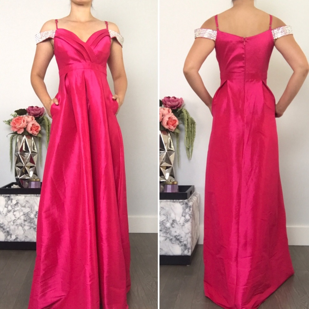 Fuchsia Pink Party Dress - gown with POCKETS